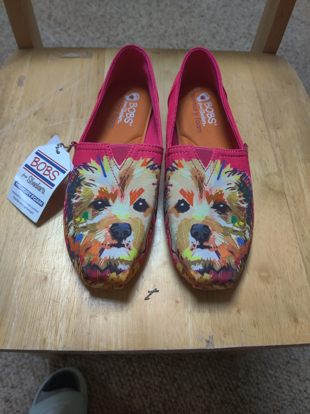 Bobs From Skechers Pink Dog Print Slip-On Shoes Memory Foam 9